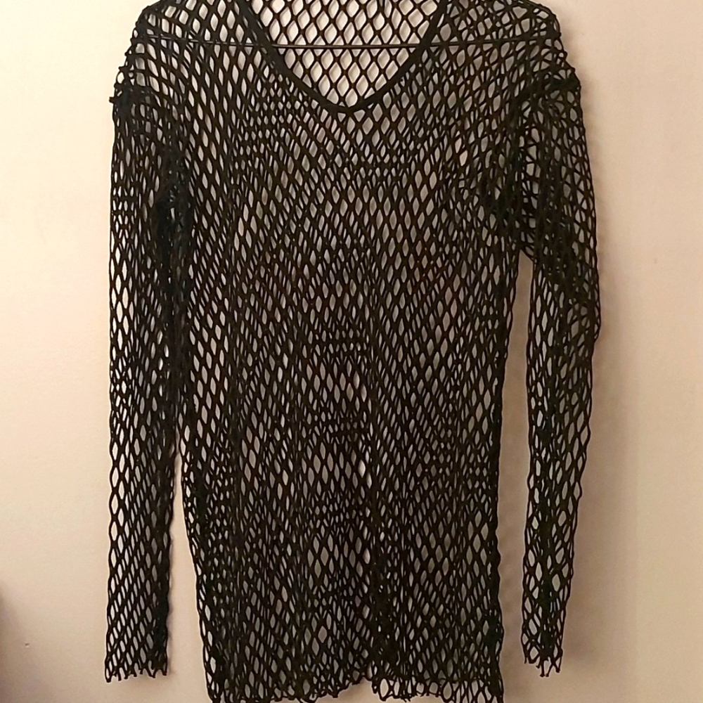 Leg Avenue Fishnet Top/ Black/ Sz M/ long sleeves/ Sexy/ NWOT